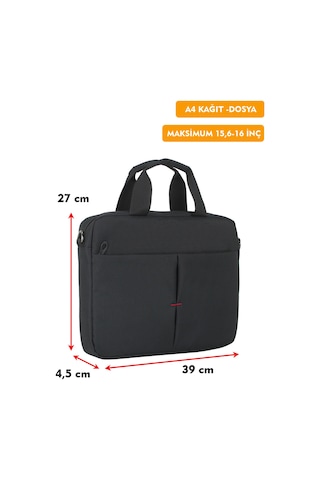 15,6"-16" İnç Laptop Evrak Çantası Tablet A4 Kağıt Ve Dosya Uyumlu Darbe Emici Koruma Omuz Askılı Siyah