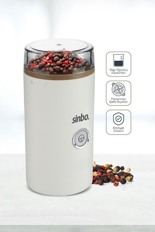 Sinbo Kahve Ve Baharat Öğütücü 70 Gr Kapasite, Paslanmaz Çelik Bıçaklı Scm-2980 Beyaz
