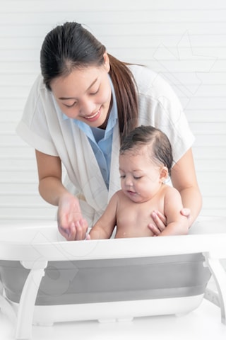 Bebek Küvet Seti - Katlanır Küvet - Kova ve Maşrapa Yer Kaplamaz Akordiyon Banyo Set - Katlanabilir Bebe Küvet Seti
