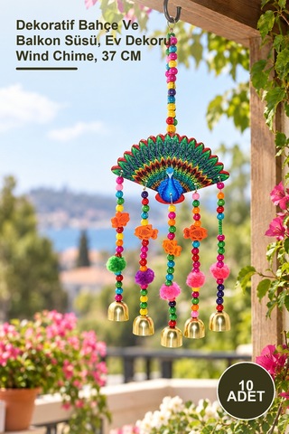 10 Adet Tavuskuşu Rüzgar Çanı Dekoratif Bahçe Ve Balkon Süsü, Ev Dekoru, Wind Chime, 37 Cm