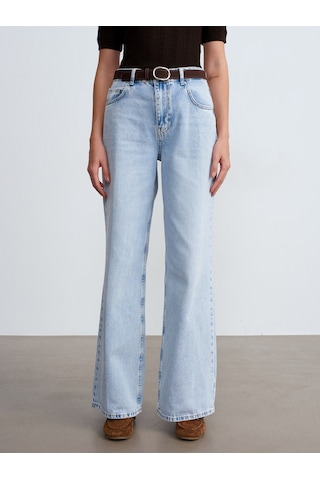 Dilvin 72288 Pamuk Kemerli Wide Leg Jean-mavi 34