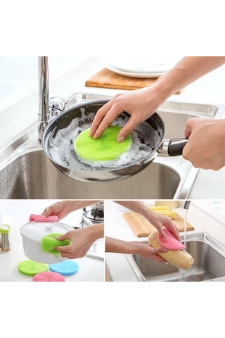 2 Li Çok Amaçlı Silikon Bulaşık Fırçası -nihale- Tutacak Renkli