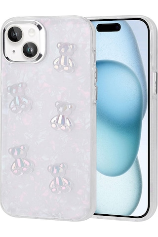Nourthkiingdom Apple Uyumlu iPhone 14 Kabartma Figürlü Parlak Nrtk Eralli Silikon Kılıf-ayı Ayı