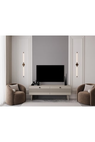 Melura Tv Ünitesi - Tv Sehpası 160 Cm %100 Mdf Lake Ahşap Ayaklı Kumtaşı