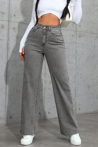 Füme Palazzo Pantolon Wide Leg Yüksek Bel Denim Jeans Füme