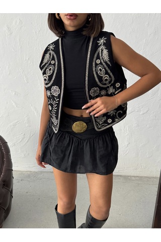 Verymoda Fitili Kadife Nakışlı Yelek Vmf2010 Siyah
