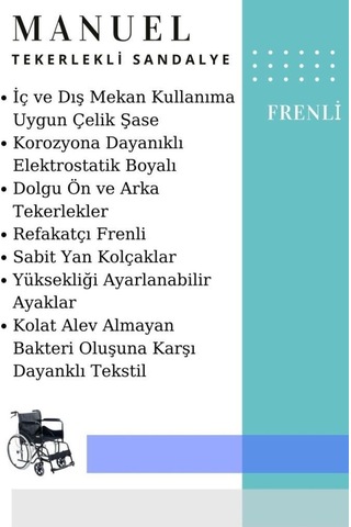 Frenli Tekerlekli Sandalye Hasta Transfer Sandalyesi 1.sınıf Siyah Renk