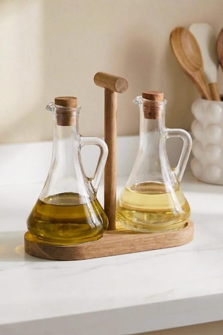 Digithome Bambu Standlı 2'li Cam Zeytinyağı Ve Sıvıyağ Şişesi Yağdanlık 250 Ml 8617005s C1-1-289