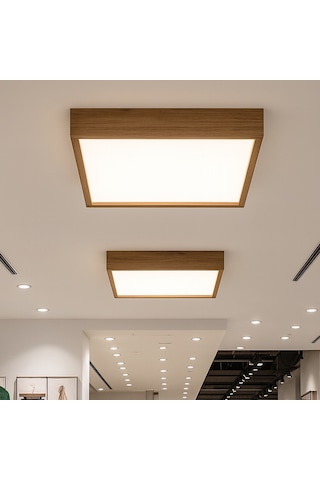 Dekoratif Ahşap Çerçeveli Led Panel Aydınlatma Enerji Tasarruflu Avize 30 30 Cm 3200k Gün Işığı Ahşap