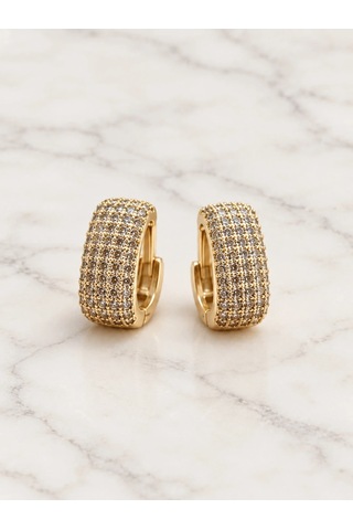 Taşlı Huggie Küpe Gold Renk