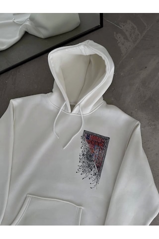 Snakewear Uzun Kol Kapşonlu Ön Ve Arka Baskılı Sweatshirt - Beyaz Beyaz