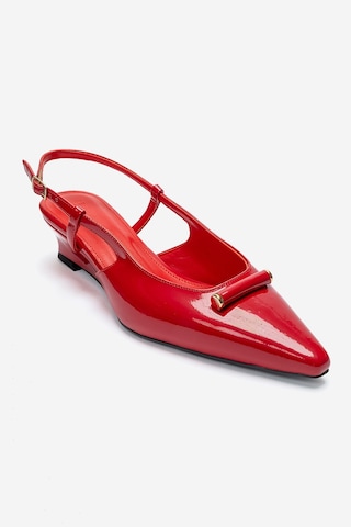 Luvishoes Rhea Kırmızı Rugan Tokalı Mini Dolgu Kadın Topuklu Ayakkabı