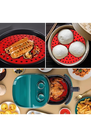Renkli Isıya Dayanıklı Yıkanılabilir Silikon Fırın Ve Airfryer Yuvarlak Pişirme Matı 23cm Siyah