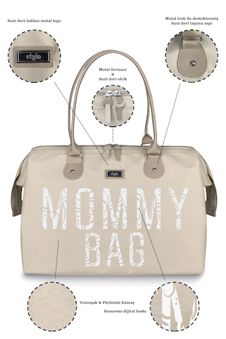 Stylo Mommy Bag Usa Anne Bebek Bakım Ve Kadın Çantası Beıge Bej