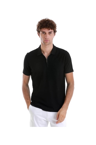 Hatemoğlu Siyah Regular Fit Jakarlı Polo Yaka Fermuarlı Tişört 35362024c014 002 Siyah