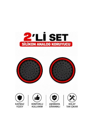 2 Adet Analog Koruyucu Silikon Kılıf Topuz Koruma Ps4 Ps5 Xbox One 360 Series Sx Switch Pro Uyumlu Kırmızı