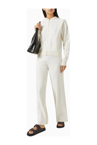 Marella Textured Cotton - Knit Pants, Dokulu, Elastik Bel Ve Modern Günlük Stil Beyaz