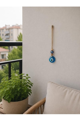 Nazar Boncuğu Dikiz Aynası Süsü Mavi Renkli 4 Cm Duvar Süsü El Yapımı Cam Kapı Süsü