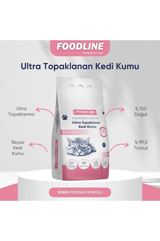 Foodline Bebek Pudrası Kokulu İnce Taneli Bentonit Topaklaşan Kedi Kumu 10 L