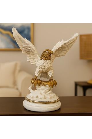 Beyaz Ve Gold Detaylı Kartal Biblo 24x18