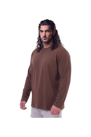 Erkek Büyük Beden 115 - 155 Kilo Arası Uygun Bedenli % 100 Pamuk Uzun Kol Bisiklet Yaka Sweatshirt Kahverengi