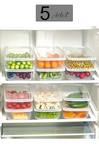 Krm Home Kendinden Kapaklı Dondurucu Kabı, Saklama Kabı 5 Adet 1.35 L Şeffaf