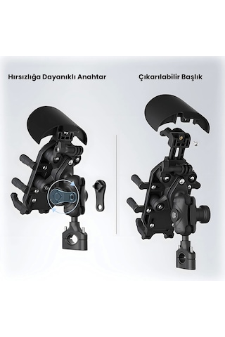 Gidon Bağlantılı Güneş Ve Yağmur Korumalı 360 Derece Ayarlanabilir Motosiklet Bisiklet Telefon Tutucu - 9091430811190ynt