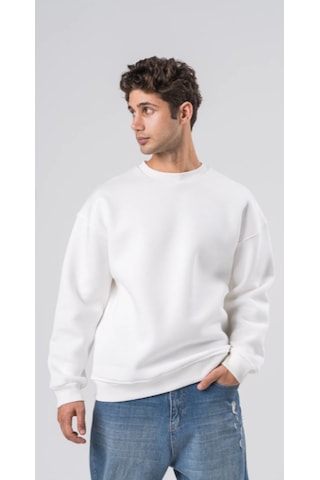 Coal City Erkek Regular Fit Organik Pamuklu 3 İp Şardonlu O Yaka Siyah Sweatshirt Ekru