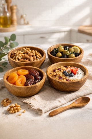 Qerhome 4'lü Akasya Terra Bowl Kase 14 Cm Kahverengi