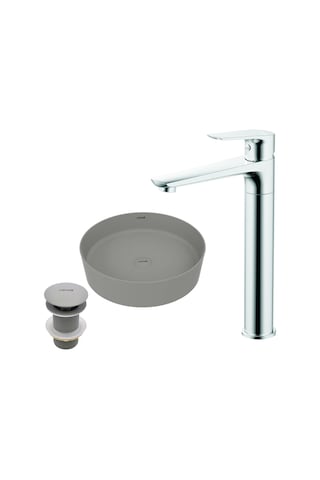Creavit LP145CGSET Loop Cool Grey Çanak Lavabo Armatür Ve Sifon Başlığı Set Gri