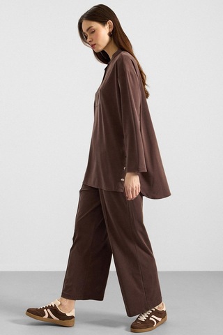 Olcay Metal Düğmeli Premium Kumaş Sweat Pantolon Takım Kahve 9405-tk