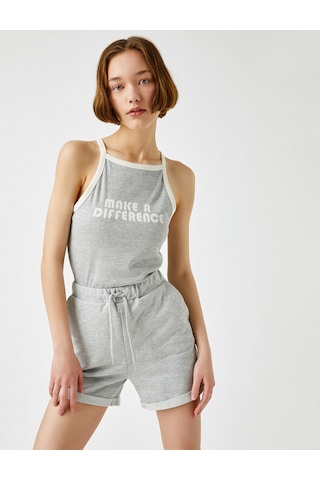 Koton Fitilli Atlet Halter Yaka Sloganlı Gri 1yal38142ık
