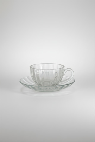 Crystal Rib 12 Parça Cam Çay Takımı 170 Ml Bardak & Tabak Beyaz