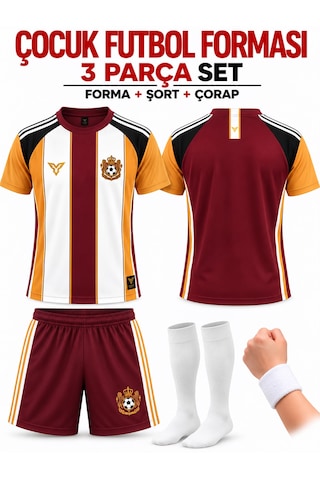 Yenteks İsim Yazılır Çocuk Futbol Forması Sarı-kırmızı Özel Tasarım 4 Parça Forma+şort+çorap+bileklik Kırmızı - Sarı