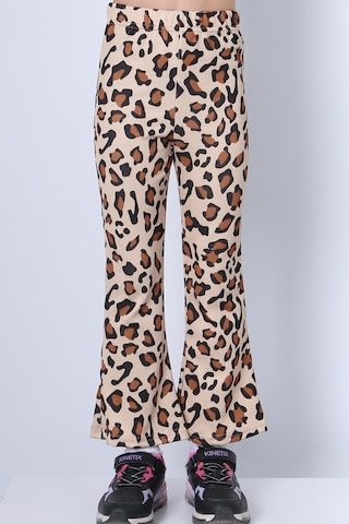 Kız Çocuk Tayt Leopar Ve Kalp Desenli İspanyol Paça C53 Sarı