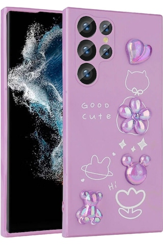 Galaxy S22 Ultra Uyumlu Kabartma Figürlü Parlak Zore Toys Silikon Kılıf-mor Mor