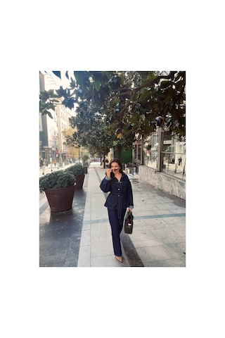Orjinal Blue B Kadın Denim Bağlamalı Kot Takım Lacivert