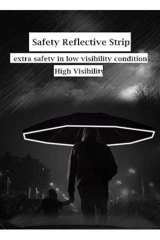 Skycity Otomatik Ters Çıkan 3 Katlı Şemsiye - Rüzgar Dayanıklı, Güneş Engellli, Reflektör Çizgili, Su Geçirmez Siyah 12t 210 Diğer