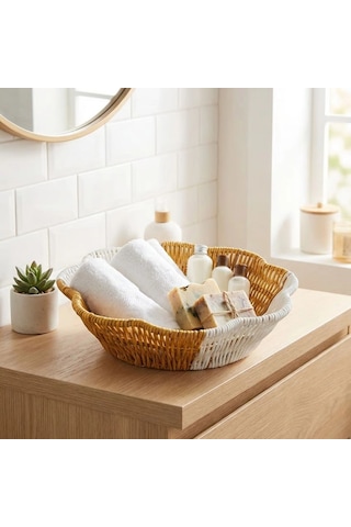 Çiçek Model Çift Renkli Plastik Rattan Ekmek Ve Meyve Sepeti - Çok Amaçlı Banyo Ve Mutfak Düzenleyic Çok Renkli