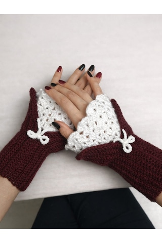 Youngcraft El Örgüsü Vintage Eldiven Bordo-beyaz