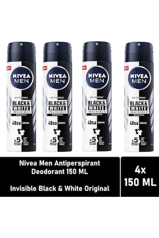 Nivea Black & White Invisible Original Erkek Sprey Deodorant 4 x 150 ML