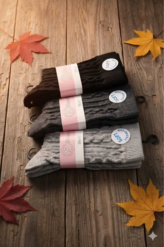 Kadın Lambswool Yün Çorap 3'lü Asorti Setler 36-40 Set 4