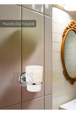 Jet's Home Plastik Diş Fırçalık Paslanmaz Lüks Diş Fırçası Tutacağı Krom Krom