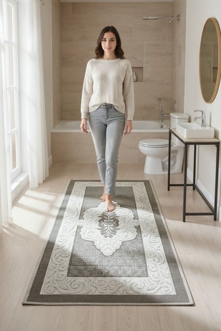 Pamuklu Kaymaz Taban Dikdörtgen Banyo Paspası Yüksek Emici Pamuk Dokuma Banyo Halısı 60 X 100 Cm Ölçüsünde Bej
