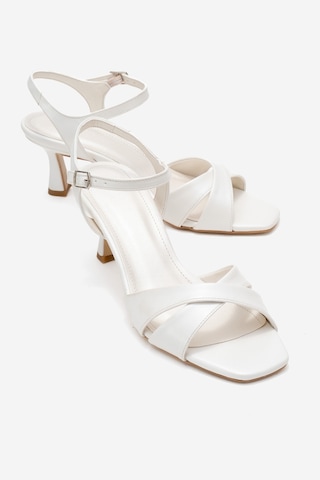 Melin Sedef Cilt Çapraz Bantlı Kadın Topuklu Ayakkabı Sedef