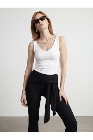 DİLVİN 32940 V Yaka Top-ekru