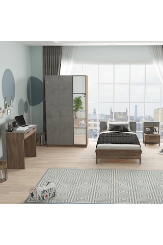 Robin Home Dream Genç Odası Takımı 4'Lü Set Karyola Komodin Gardr Kahverengi