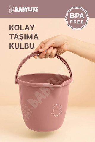 Çocuklar İçin 2'li Banyo Seti- Kulplu Kova & Oluklu Maşrapa Pembe Pembe