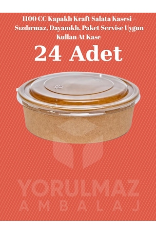1100 Cc Kapaklı Kraft Salata Kasesi Sızdırmaz, Dayanıklı, Paket Servise Uygun Kullan At Kase 24 Adet