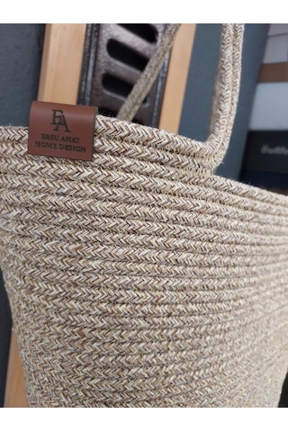 Doğal Hasır Jüt El Örmesi Bayan Çanta-bej Kırçıllı Bej